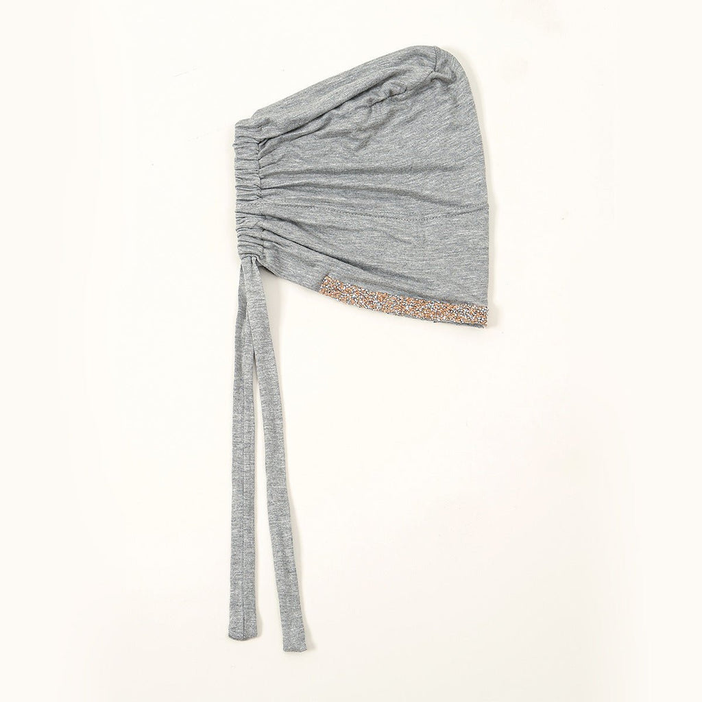Luxury Mercerized Cotton Hijab Cap Crystal-Embellished Elastic Lace-Up Undercap with Breathable Design (MH115)