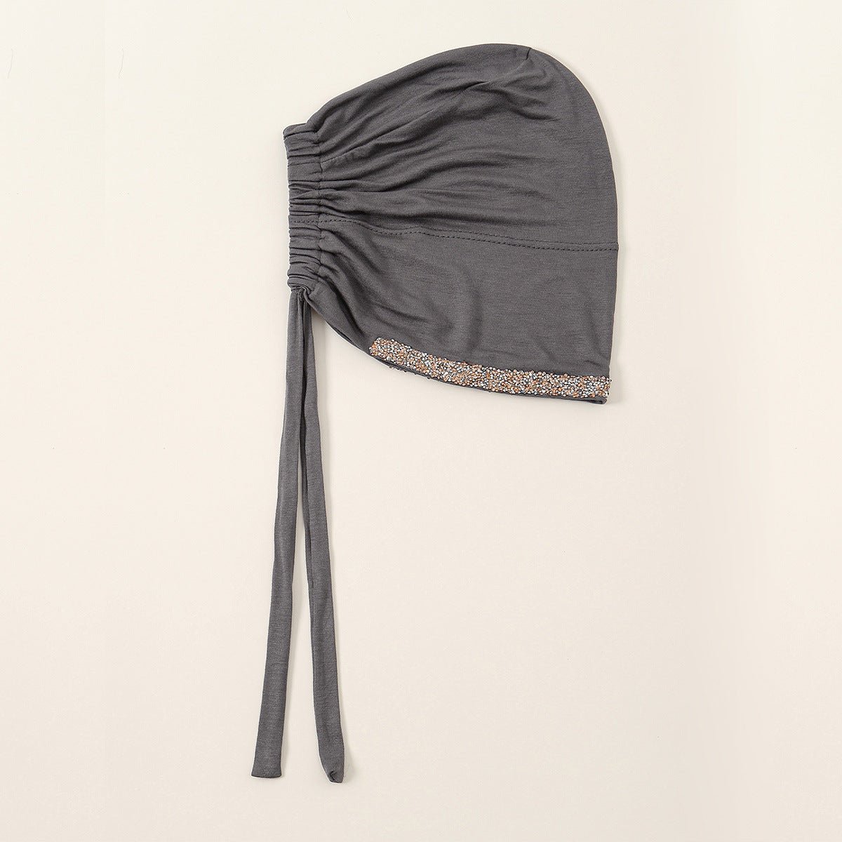 Luxury Mercerized Cotton Hijab Cap Crystal-Embellished Elastic Lace-Up Undercap with Breathable Design (MH115)