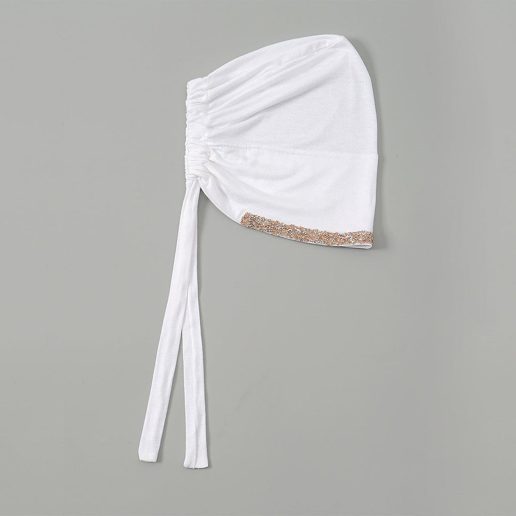 Luxury Mercerized Cotton Hijab Cap Crystal-Embellished Elastic Lace-Up Undercap with Breathable Design (MH115)