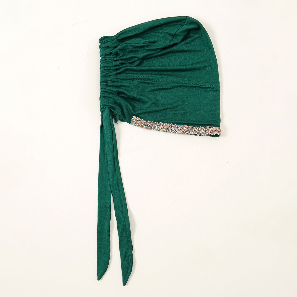 Luxury Mercerized Cotton Hijab Cap Crystal-Embellished Elastic Lace-Up Undercap with Breathable Design (MH115)