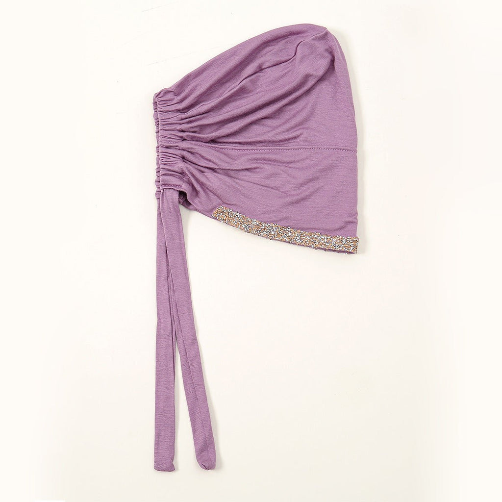 Luxury Mercerized Cotton Hijab Cap Crystal-Embellished Elastic Lace-Up Undercap with Breathable Design (MH115)