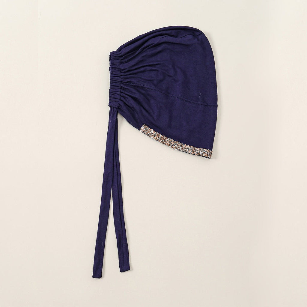 Luxury Mercerized Cotton Hijab Cap Crystal-Embellished Elastic Lace-Up Undercap with Breathable Design (MH115)