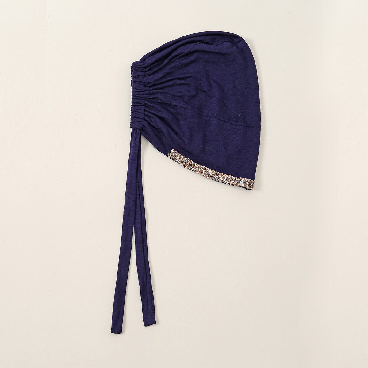 Luxury Mercerized Cotton Hijab Cap Crystal-Embellished Elastic Lace-Up Undercap with Breathable Design (MH115)