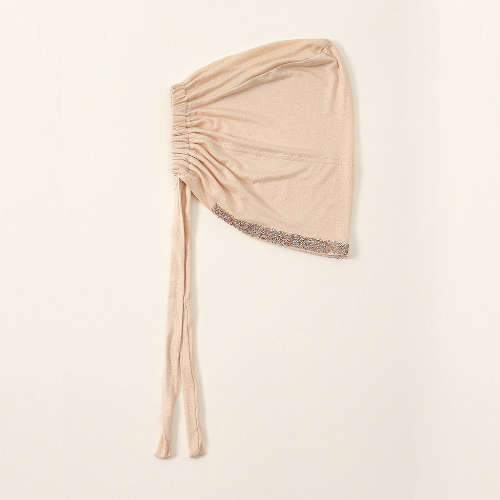 Luxury Mercerized Cotton Hijab Cap Crystal-Embellished Elastic Lace-Up Undercap with Breathable Design (MH115)