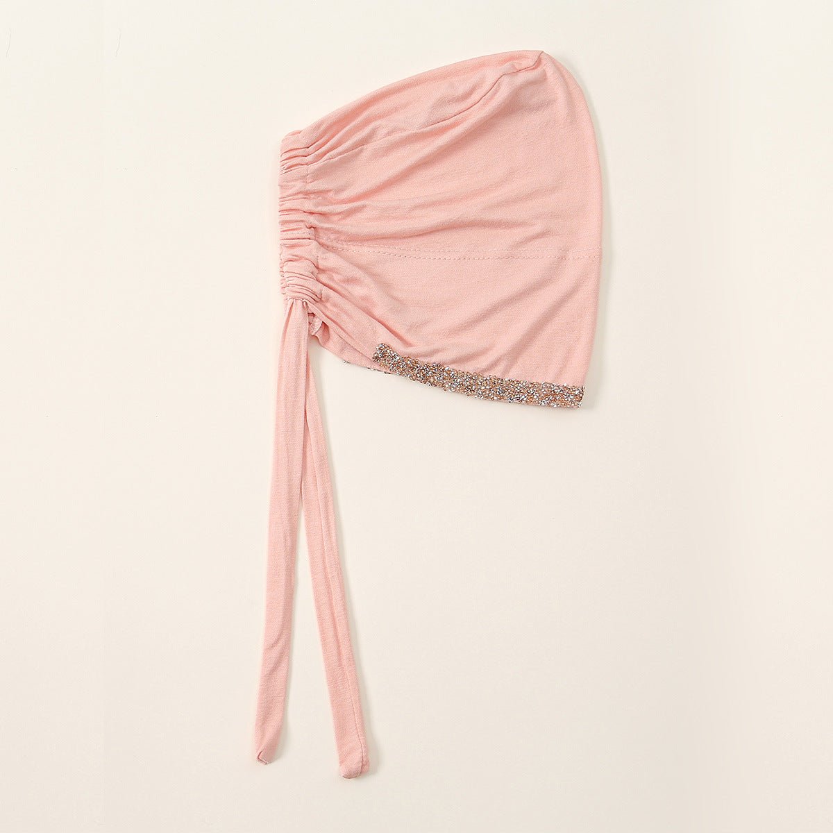 Luxury Mercerized Cotton Hijab Cap Crystal-Embellished Elastic Lace-Up Undercap with Breathable Design (MH115)