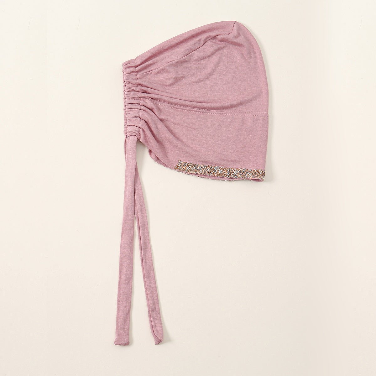 Luxury Mercerized Cotton Hijab Cap Crystal-Embellished Elastic Lace-Up Undercap with Breathable Design (MH115)