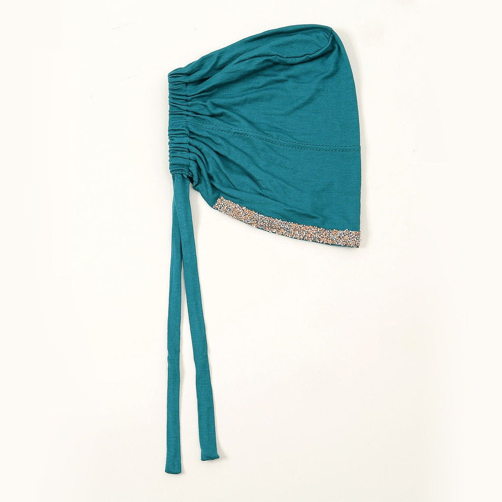 Luxury Mercerized Cotton Hijab Cap Crystal-Embellished Elastic Lace-Up Undercap with Breathable Design (MH115)
