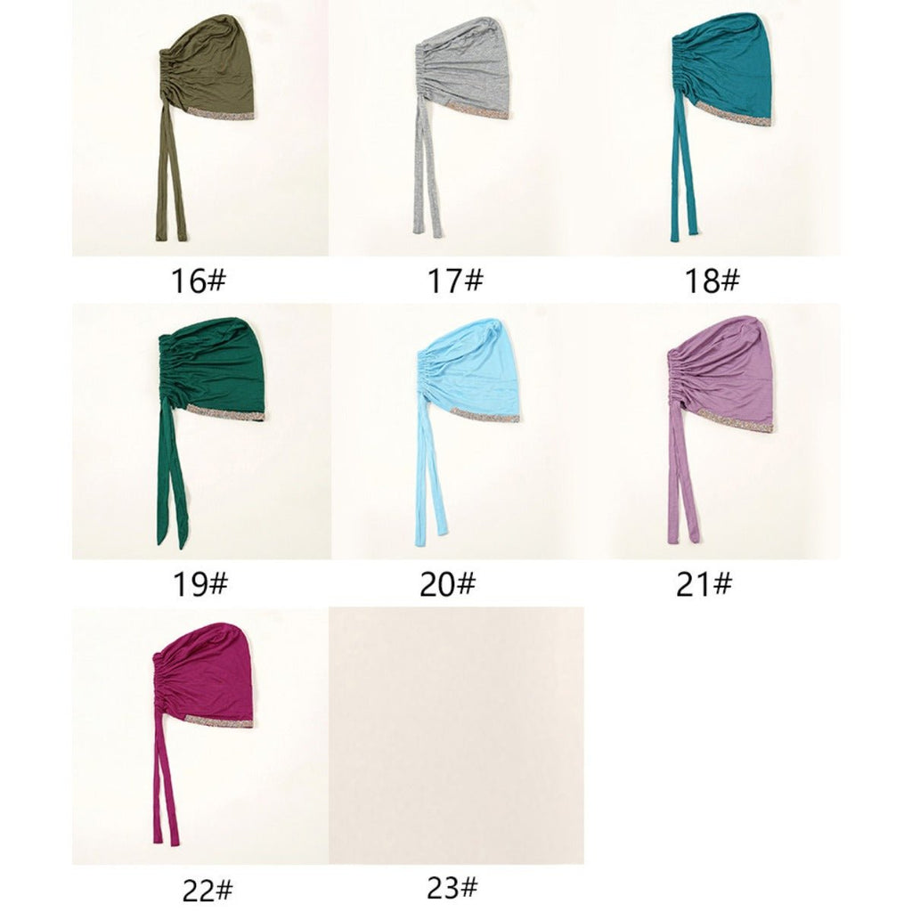 Luxury Mercerized Cotton Hijab Cap Crystal-Embellished Elastic Lace-Up Undercap with Breathable Design (MH115)