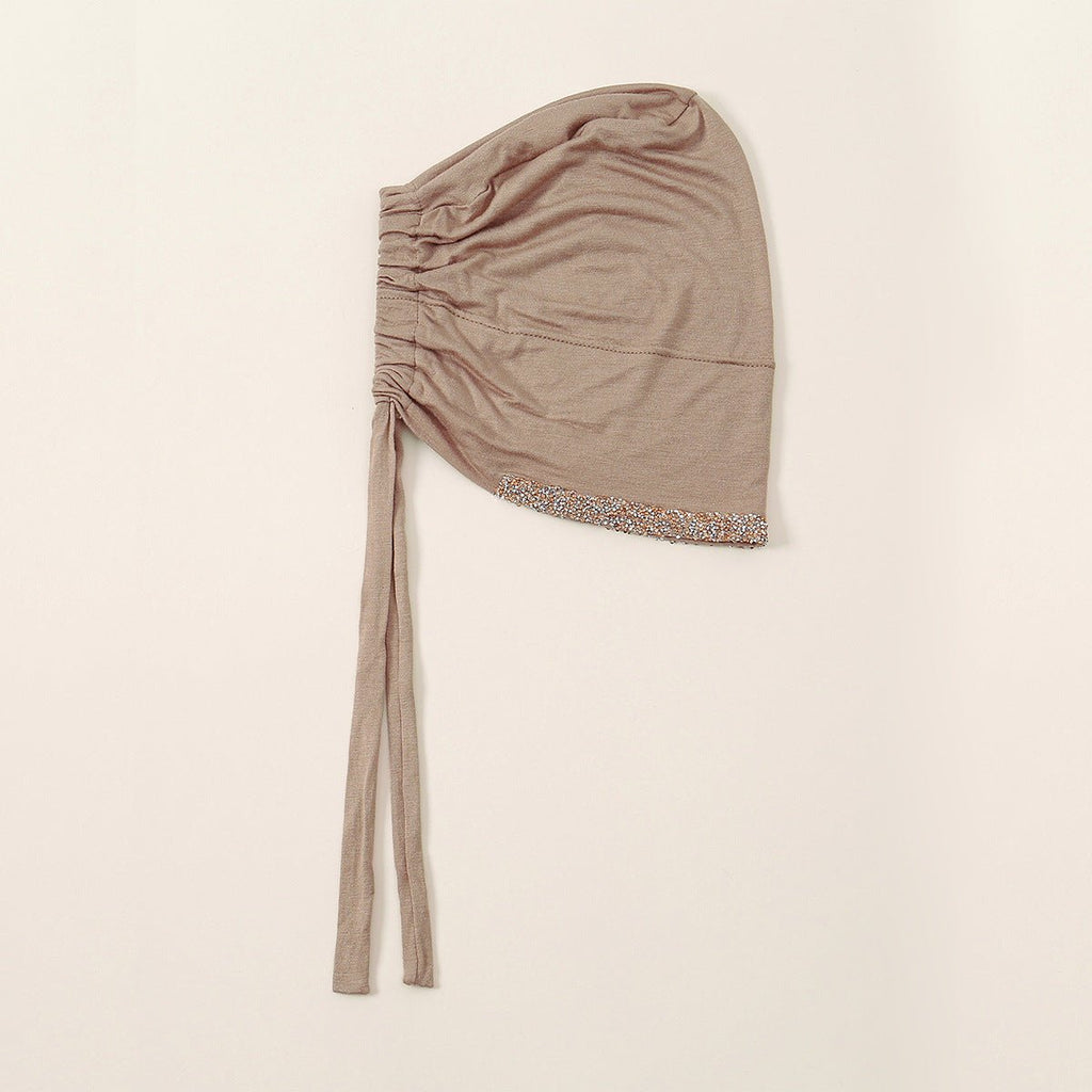 Luxury Mercerized Cotton Hijab Cap Crystal-Embellished Elastic Lace-Up Undercap with Breathable Design (MH115)