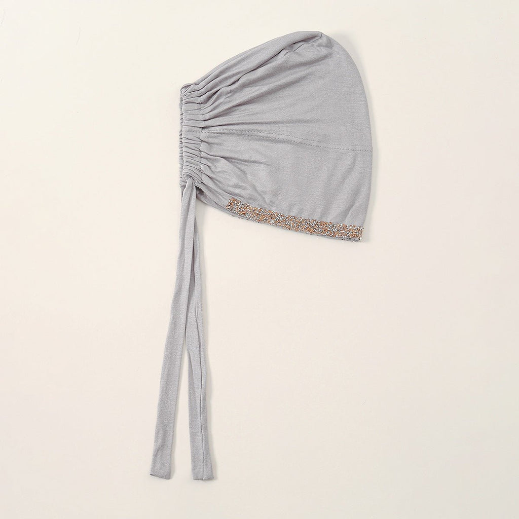 Luxury Mercerized Cotton Hijab Cap Crystal-Embellished Elastic Lace-Up Undercap with Breathable Design (MH115)