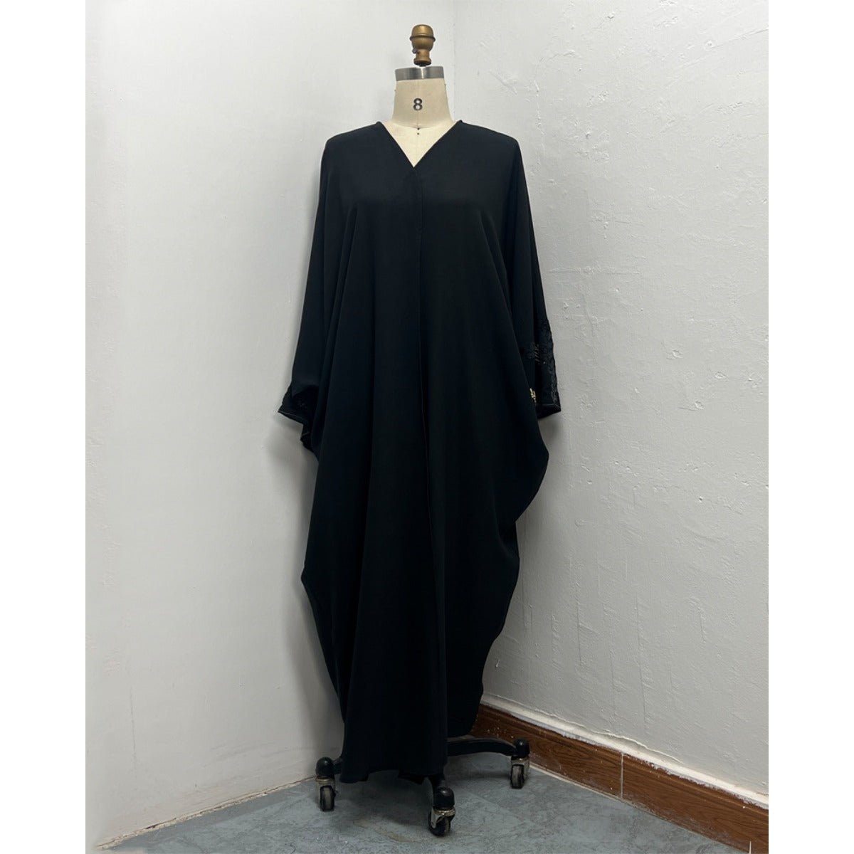 Luxury Muslim Golden Olive Abaya | Black Embroidered & Beaded Robe (MOA180)