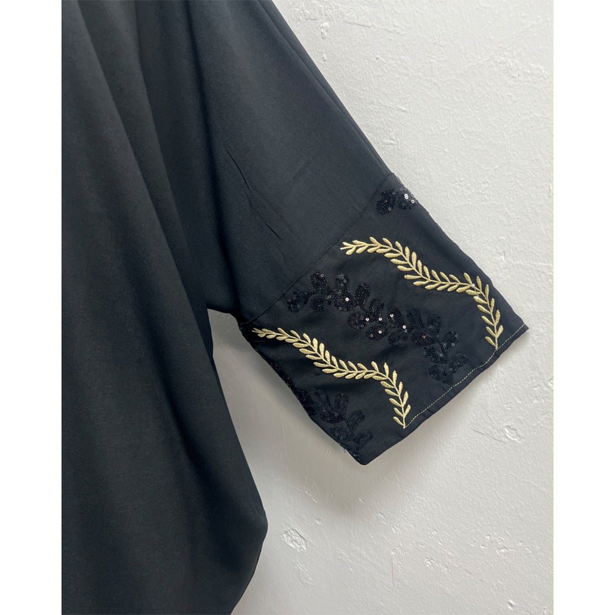 Luxury Muslim Golden Olive Abaya | Black Embroidered & Beaded Robe (MOA180)