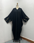 Luxury Muslim Golden Olive Abaya | Black Embroidered & Beaded Robe (MOA180)