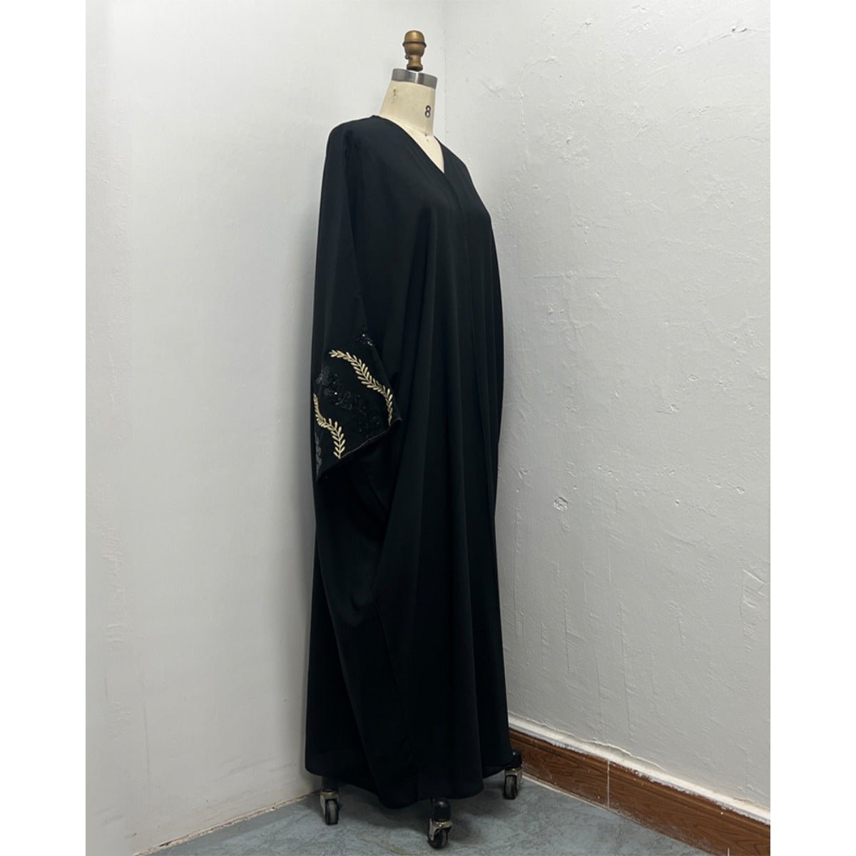 Luxury Muslim Golden Olive Abaya | Black Embroidered & Beaded Robe (MOA180)