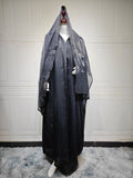 Luxury Muslim Starlight Evening Wear Abaya Set | Midnight Blue Diamond-Embellished Robe Jacket with Matching Hijab(MOA201)