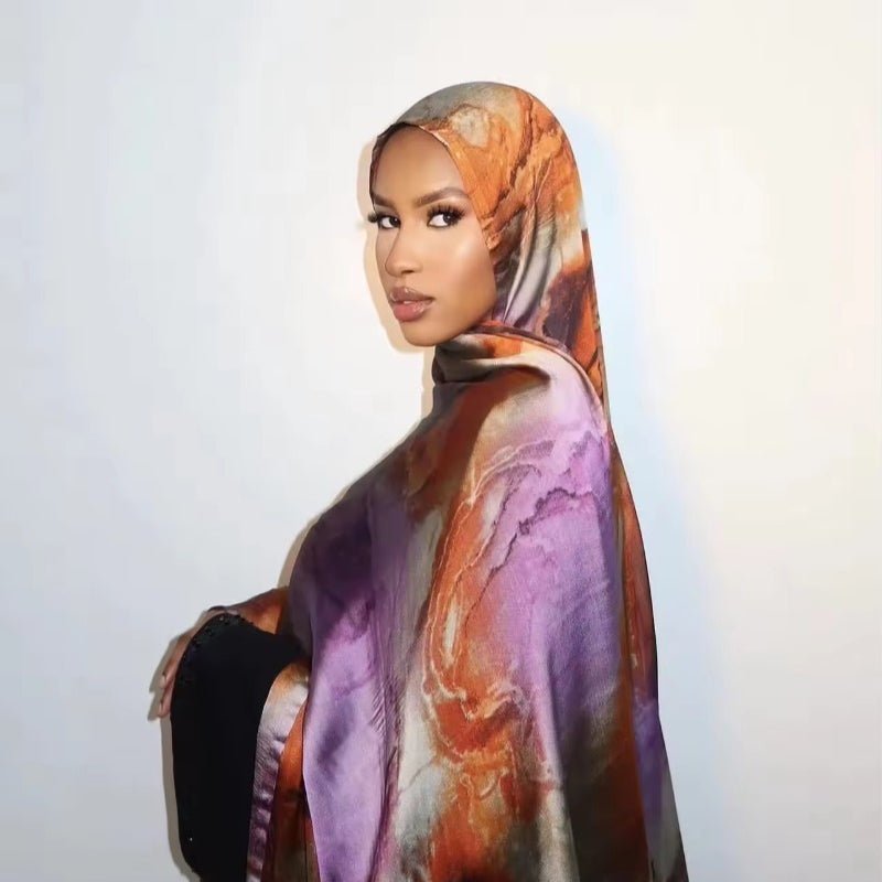 Luxury Premium Silk-Like Printed Hijab Scarf | 180x85cm Large Rectangle Hijab(MH146)