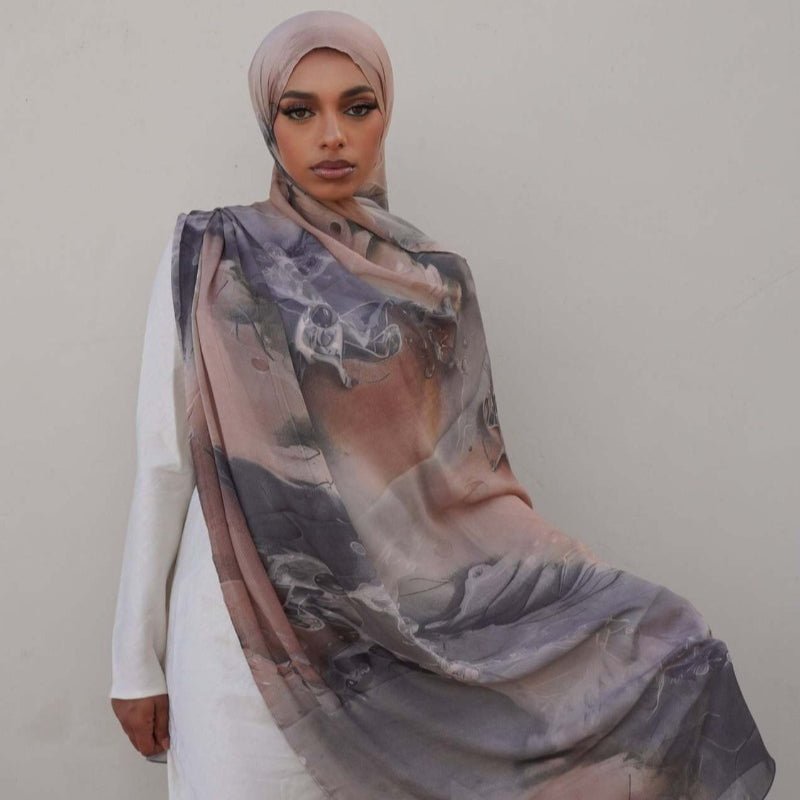 Luxury Premium Silk-Like Printed Hijab Scarf | 180x85cm Large Rectangle Hijab(MH146)