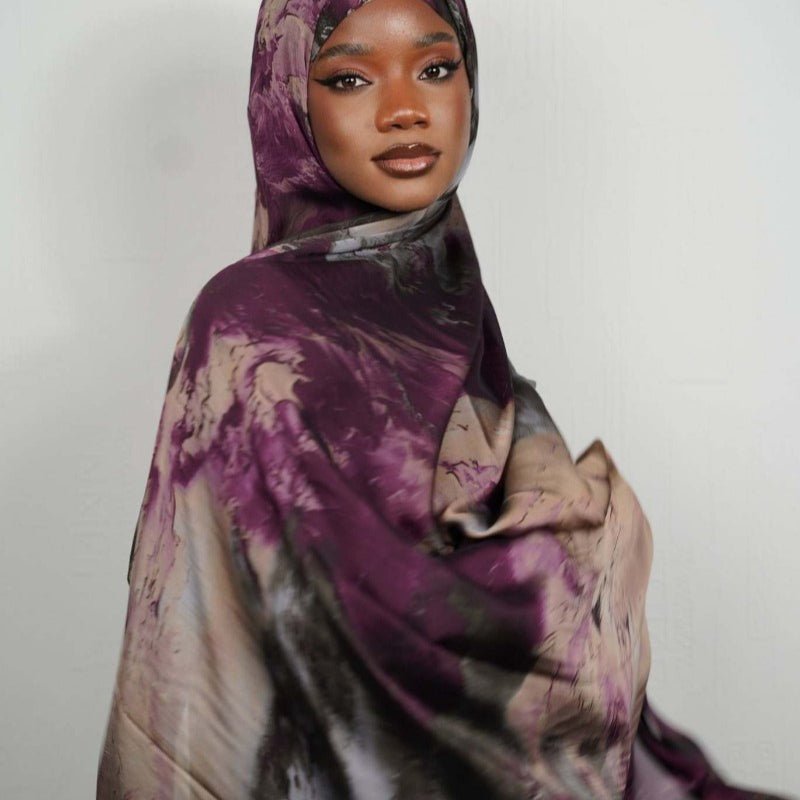 Luxury Premium Silk-Like Printed Hijab Scarf | 180x85cm Large Rectangle Hijab(MH146)