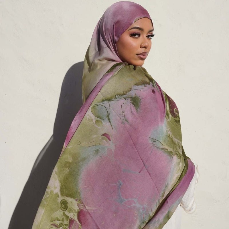 Luxury Premium Silk-Like Printed Hijab Scarf | 180x85cm Large Rectangle Hijab(MH146)