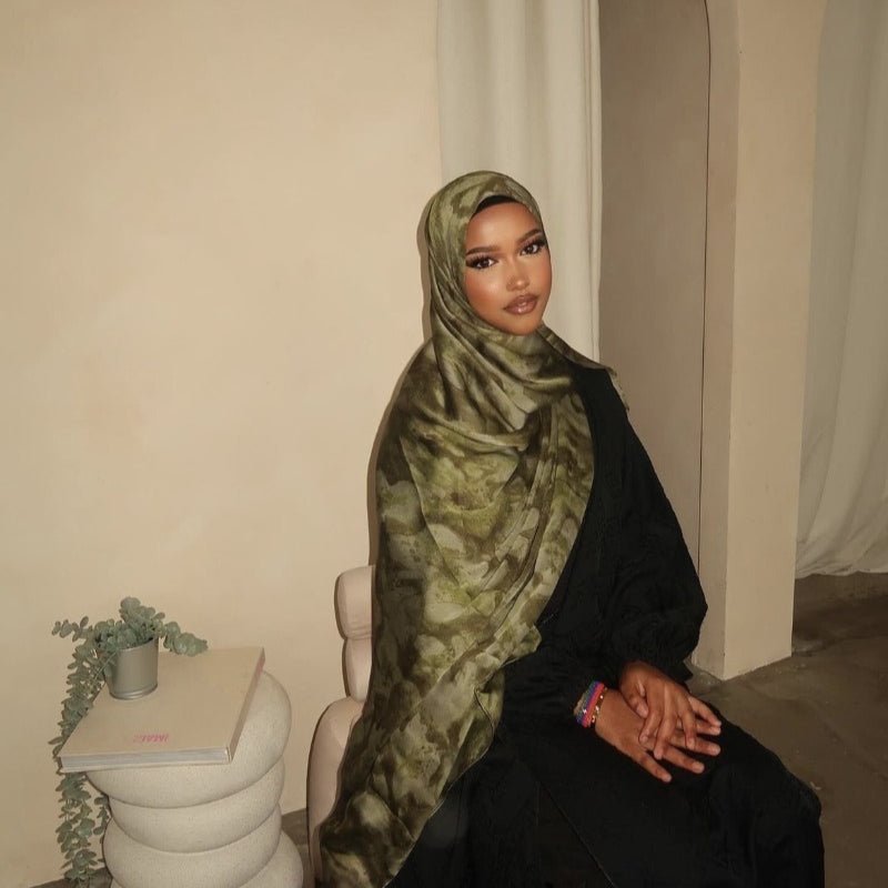 Luxury Premium Silk-Like Printed Hijab Scarf | 180x85cm Large Rectangle Hijab(MH146)