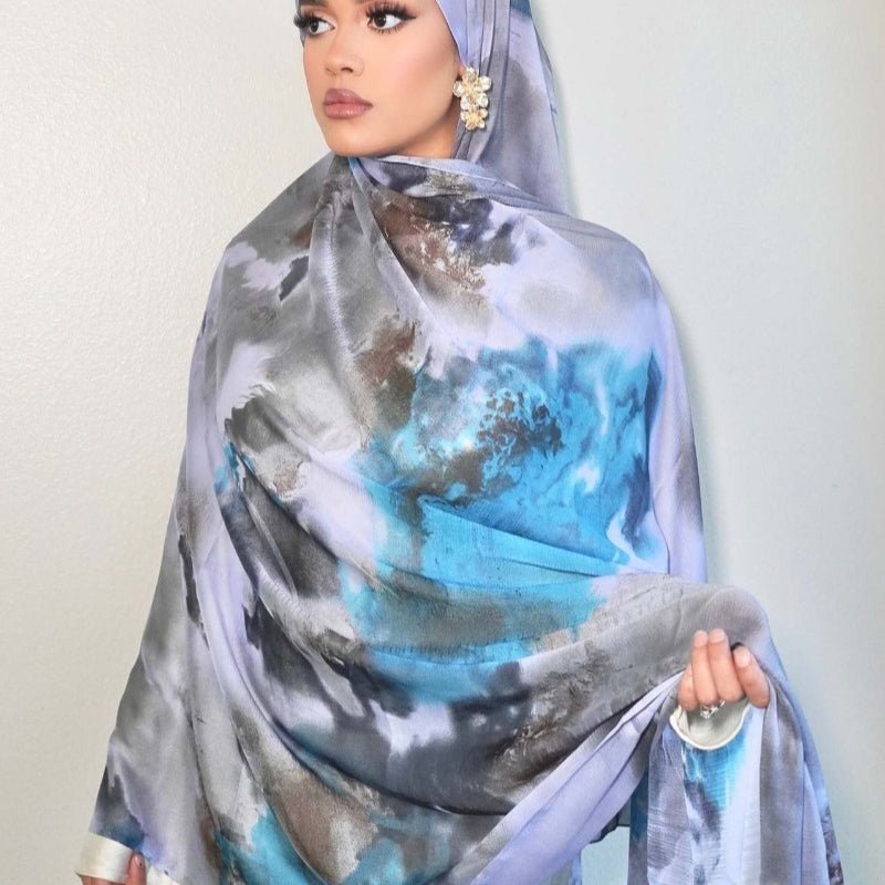 Luxury Premium Silk-Like Printed Hijab Scarf | 180x85cm Large Rectangle Hijab(MH146)