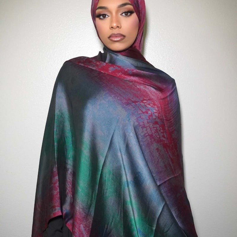 Luxury Premium Silk-Like Printed Hijab Scarf | 180x85cm Large Rectangle Hijab(MH146)
