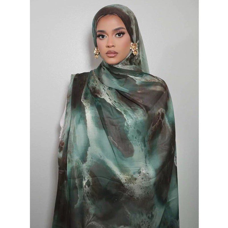 Luxury Premium Silk-Like Printed Hijab Scarf | 180x85cm Large Rectangle Hijab(MH146)