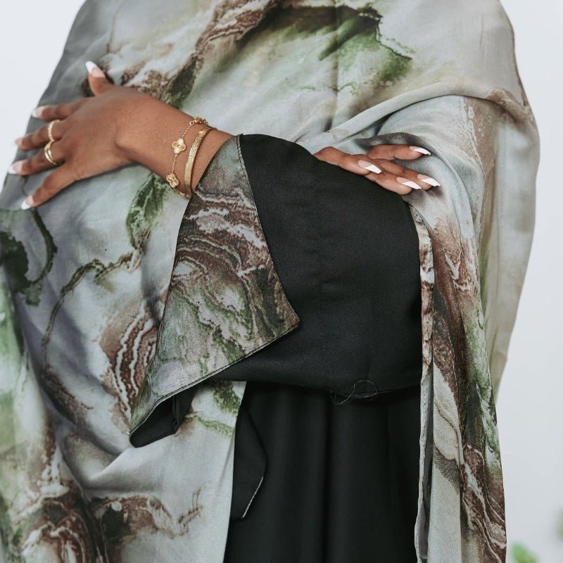 Luxury Premium Silk-Like Printed Hijab Scarf | 180x85cm Large Rectangle Hijab(MH146)