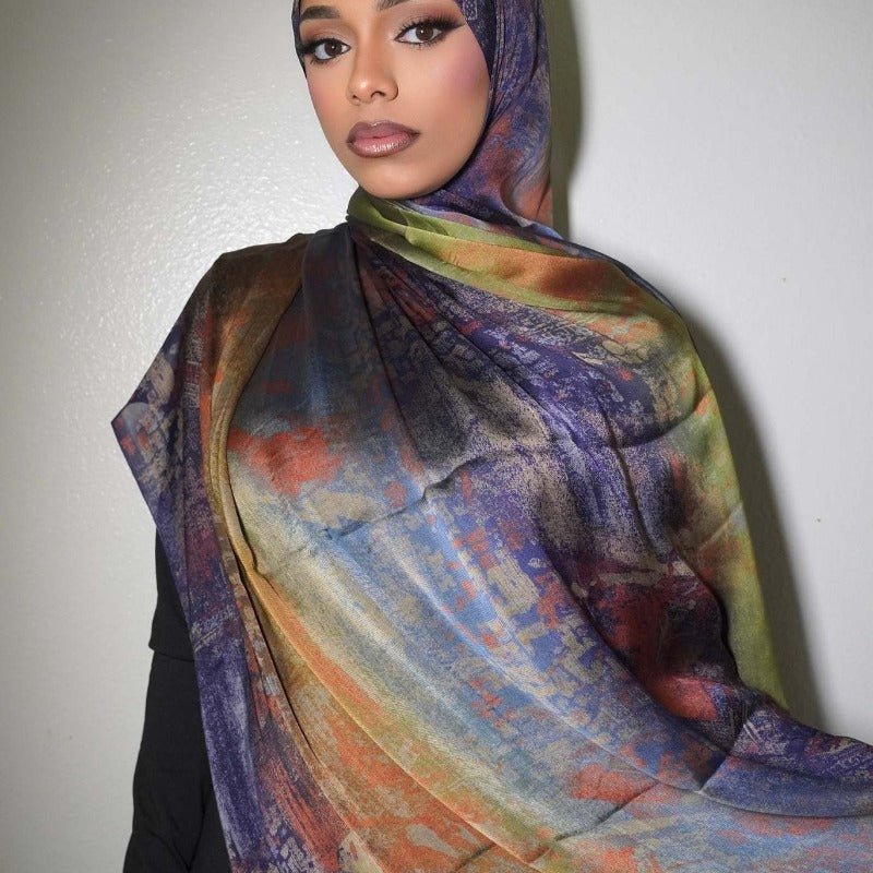 Luxury Premium Silk-Like Printed Hijab Scarf | 180x85cm Large Rectangle Hijab(MH146)