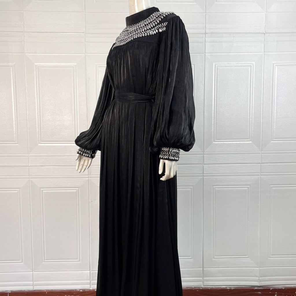 Luxury Rhinestone Collar Maxi Dress(MA440)
