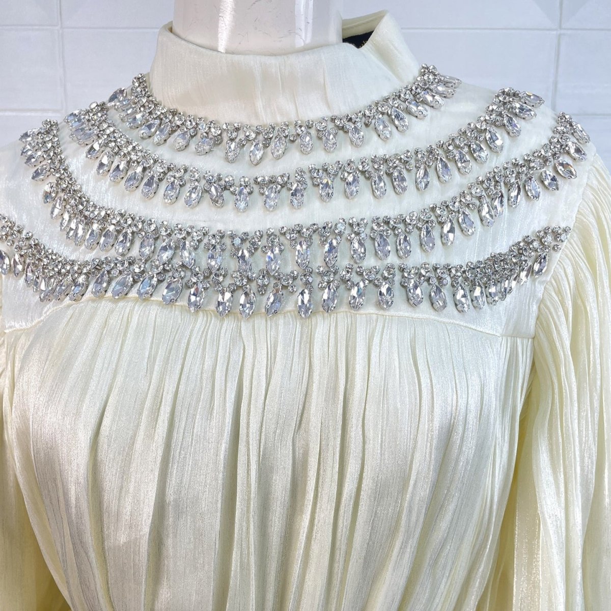 Luxury Rhinestone Collar Maxi Dress(MA440)