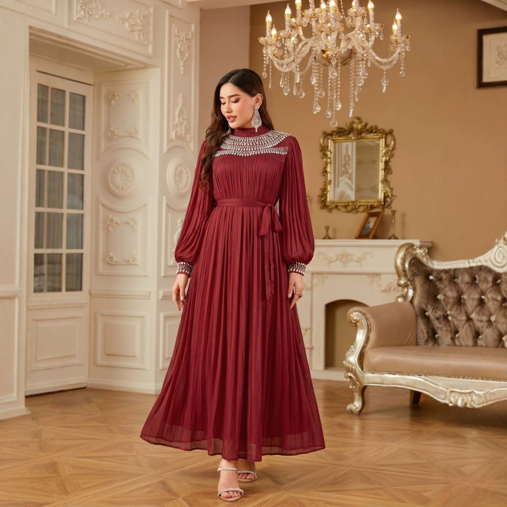 Luxury Rhinestone Collar Maxi Dress(MA440)