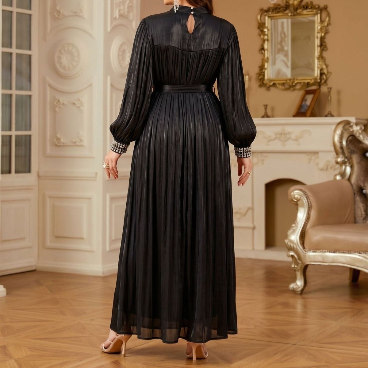 Luxury Rhinestone Collar Maxi Dress(MA440)