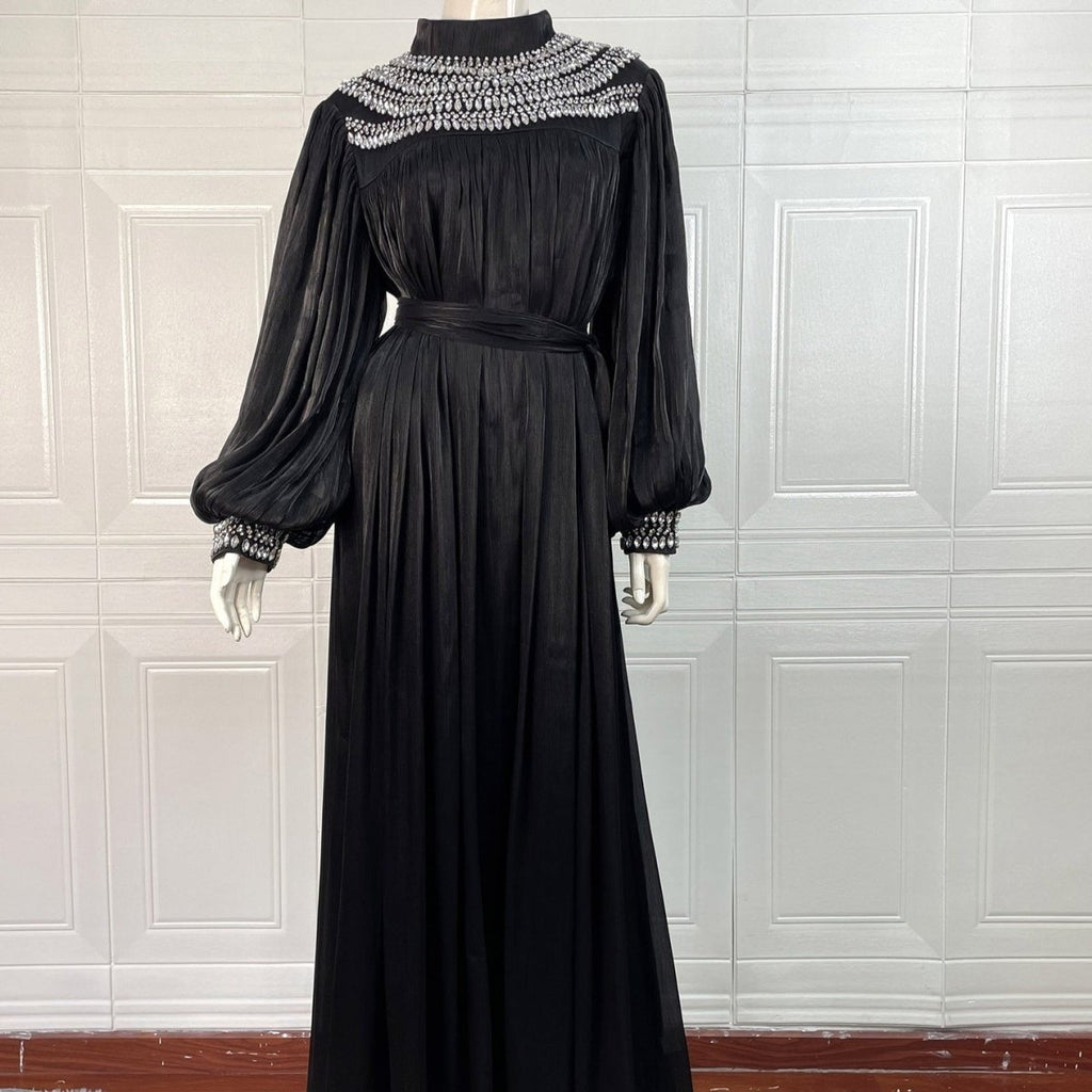 Luxury Rhinestone Collar Maxi Dress(MA440)