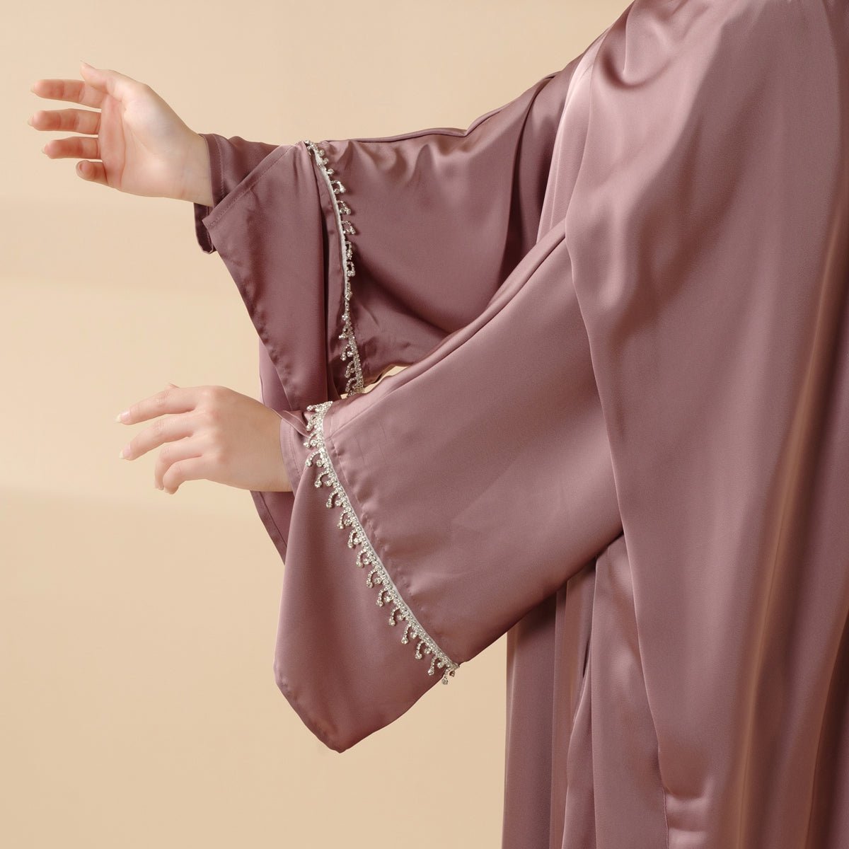 Luxury Satin Abaya With Diamond Tassels Belt,  6-Piece Set (MOA041)
