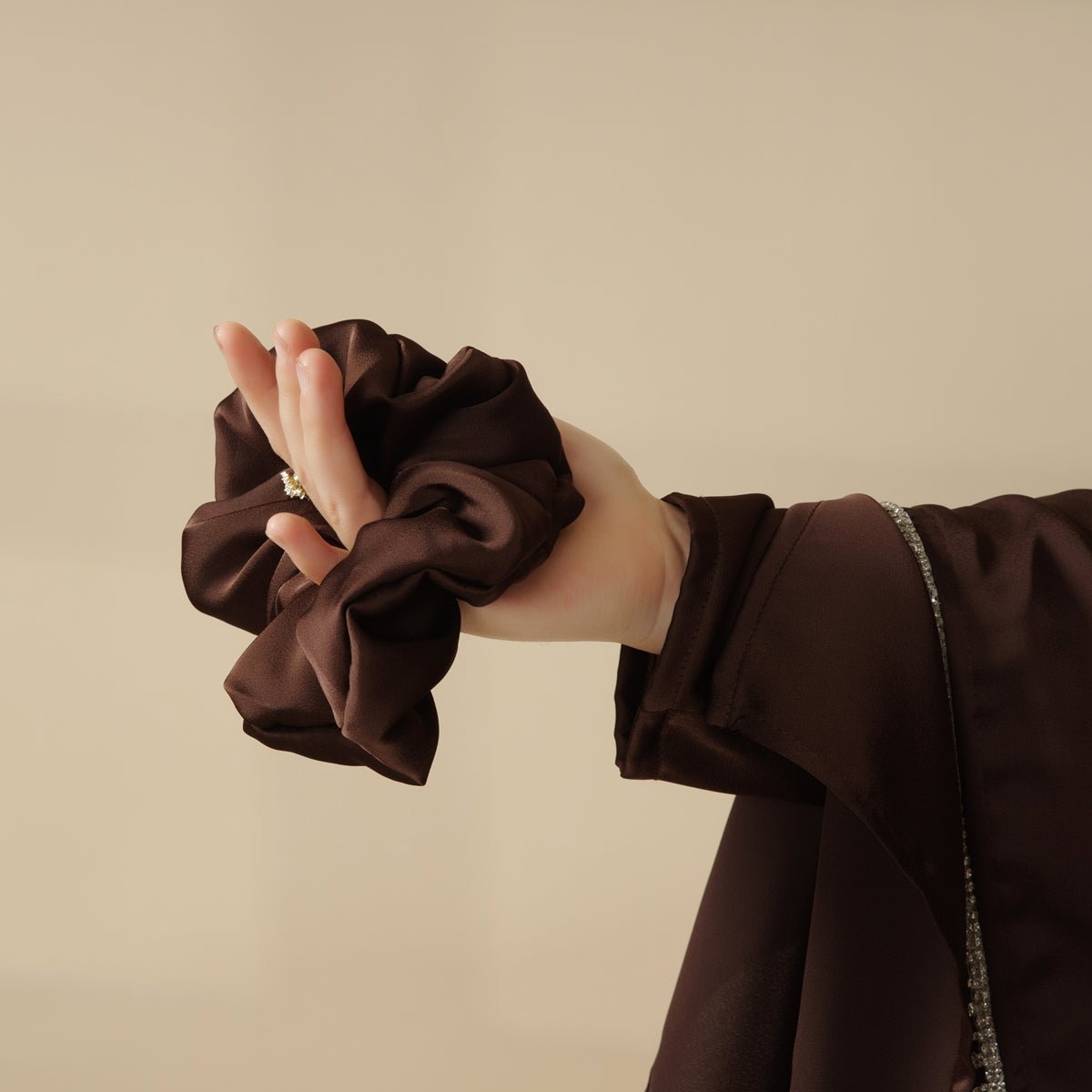 Luxury Satin Abaya With Diamond Tassels Belt,  6-Piece Set (MOA041)