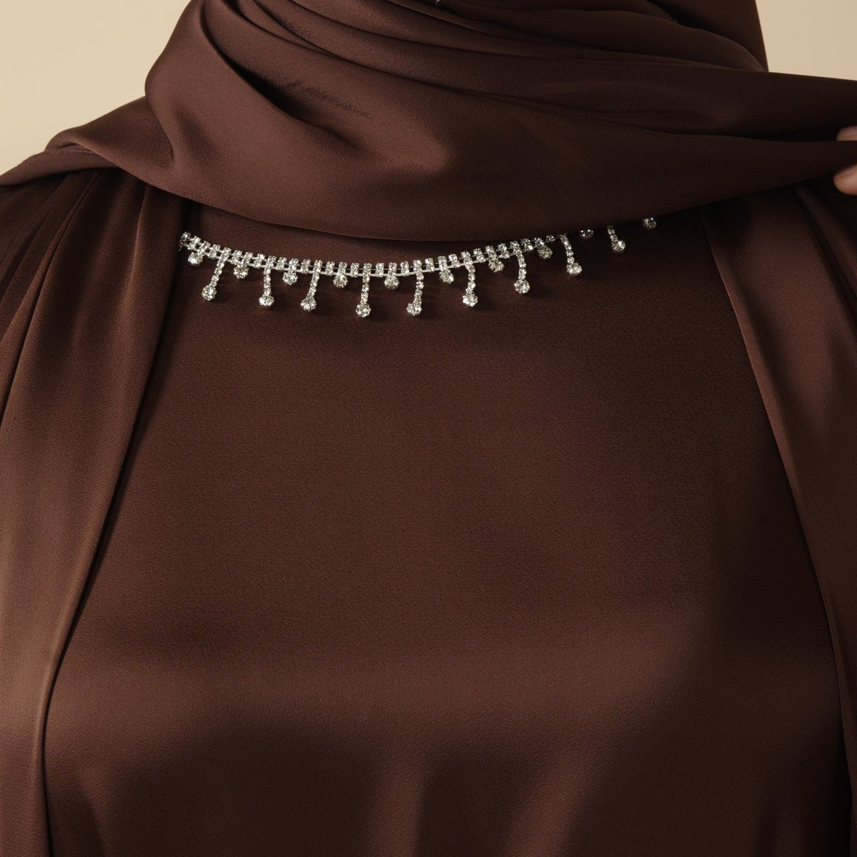 Luxury Satin Abaya With Diamond Tassels Belt,  6-Piece Set (MOA041)
