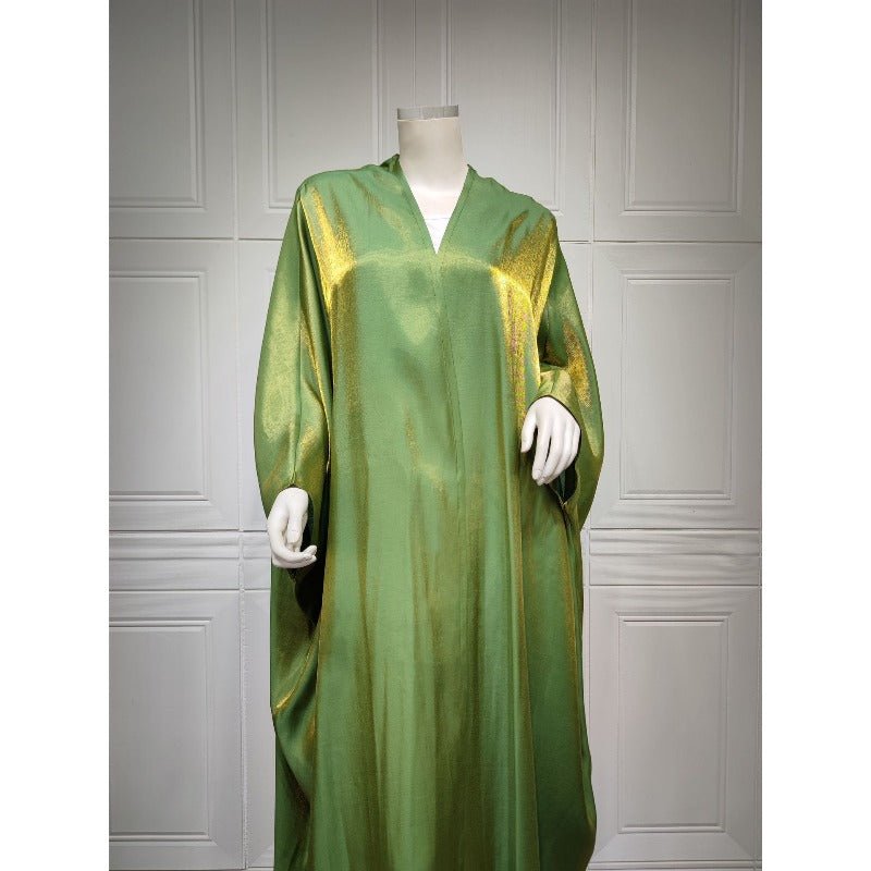 Luxury Silk Satin Bat Sleeve Abaya Robe | Modest V-Neck Evening Dress (MOA225)