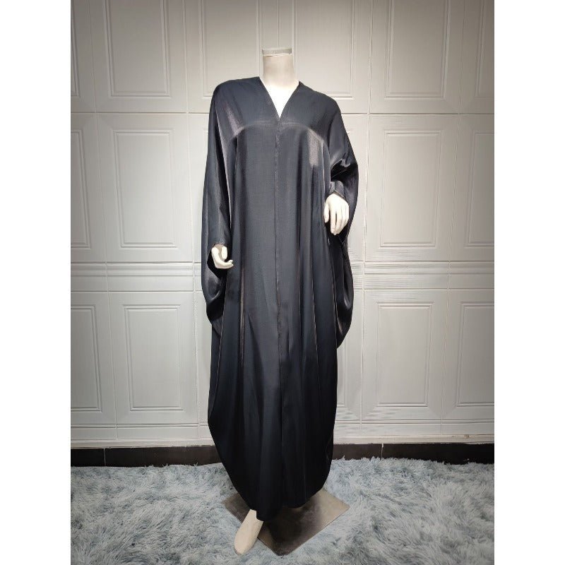 Luxury Silk Satin Bat Sleeve Abaya Robe | Modest V-Neck Evening Dress (MOA225)