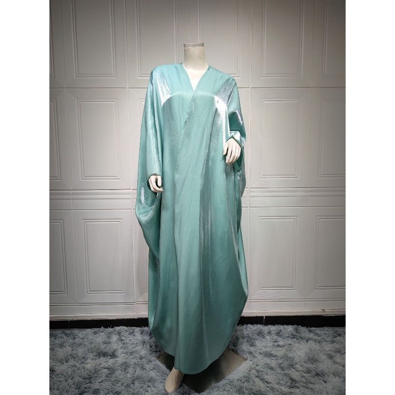 Luxury Silk Satin Bat Sleeve Abaya Robe | Modest V-Neck Evening Dress (MOA225)