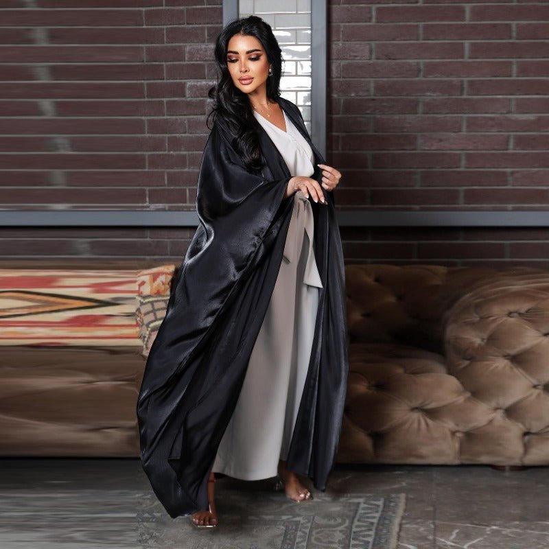 Luxury Silk Satin Bat Sleeve Abaya Robe | Modest V-Neck Evening Dress (MOA225)