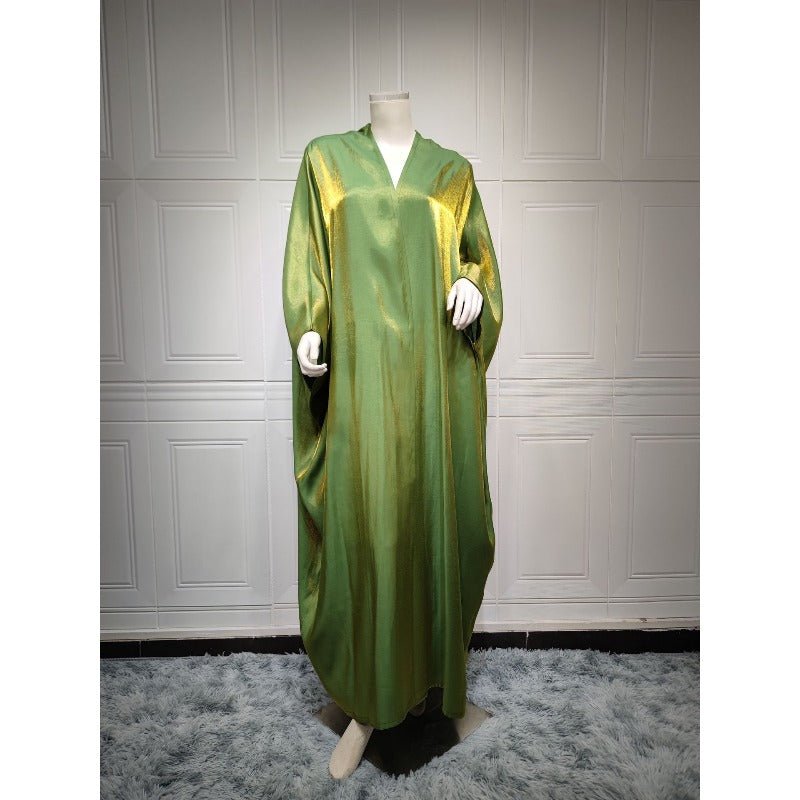 Luxury Silk Satin Bat Sleeve Abaya Robe | Modest V-Neck Evening Dress (MOA225)