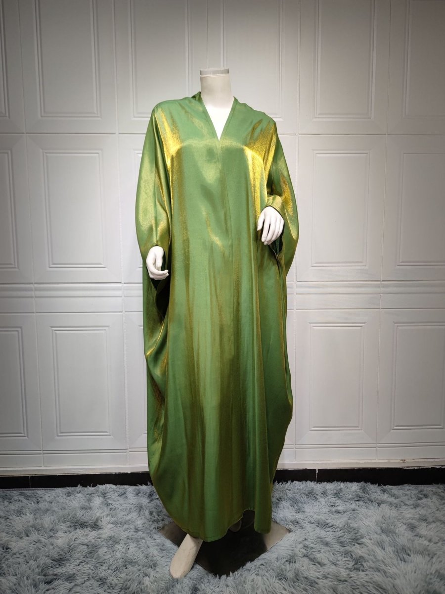 Luxury Silk Satin Bat Sleeve Abaya Robe | Modest V-Neck Evening Dress (MOA225)