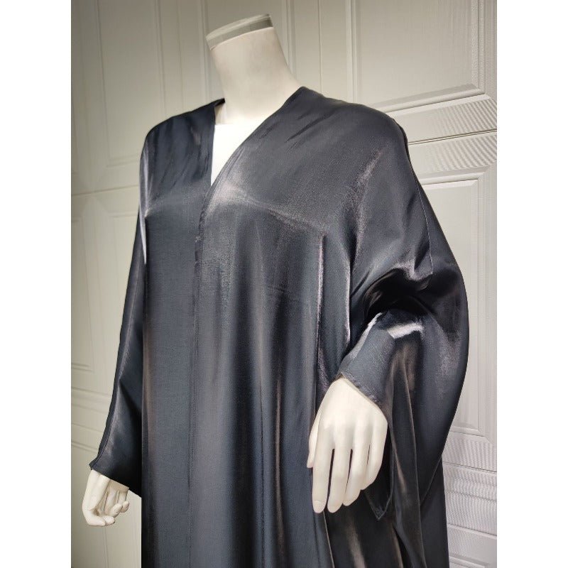 Luxury Silk Satin Bat Sleeve Abaya Robe | Modest V-Neck Evening Dress (MOA225)