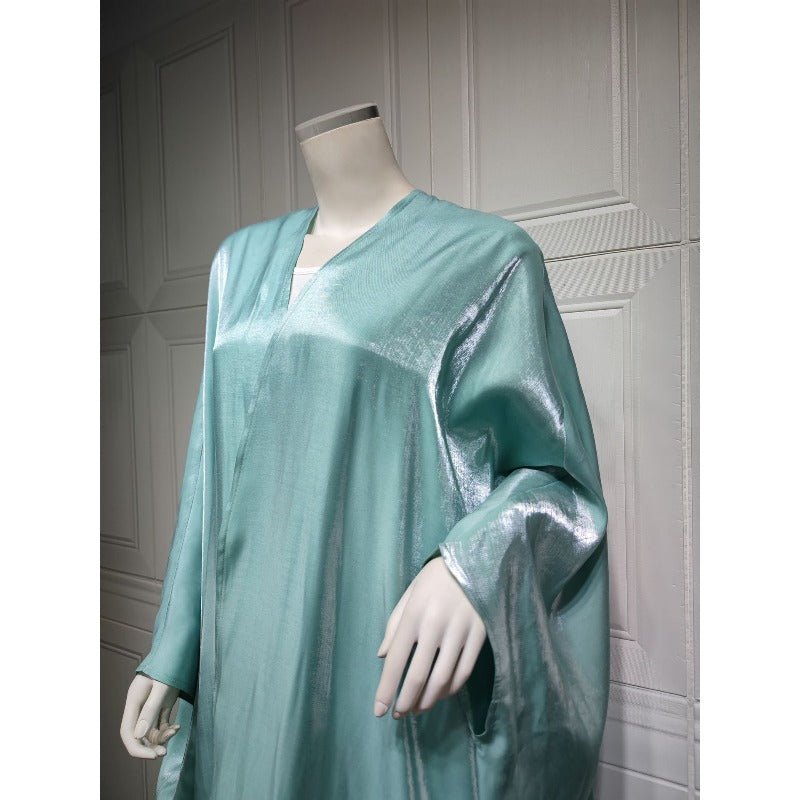 Luxury Silk Satin Bat Sleeve Abaya Robe | Modest V-Neck Evening Dress (MOA225)