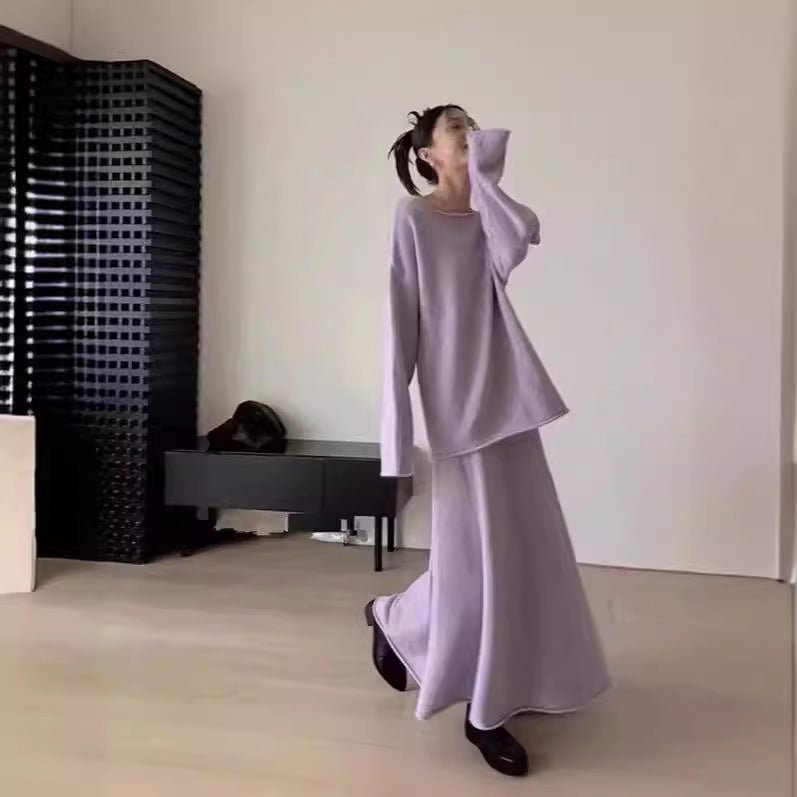 Luxury Soft Knit Sweater & Skirt Set | Autumn Winter Two-Piece Outfit(MS160)