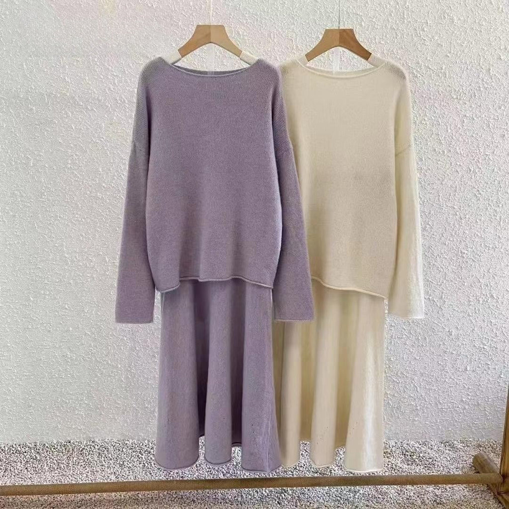 Luxury Soft Knit Sweater & Skirt Set | Autumn Winter Two-Piece Outfit(MS160)