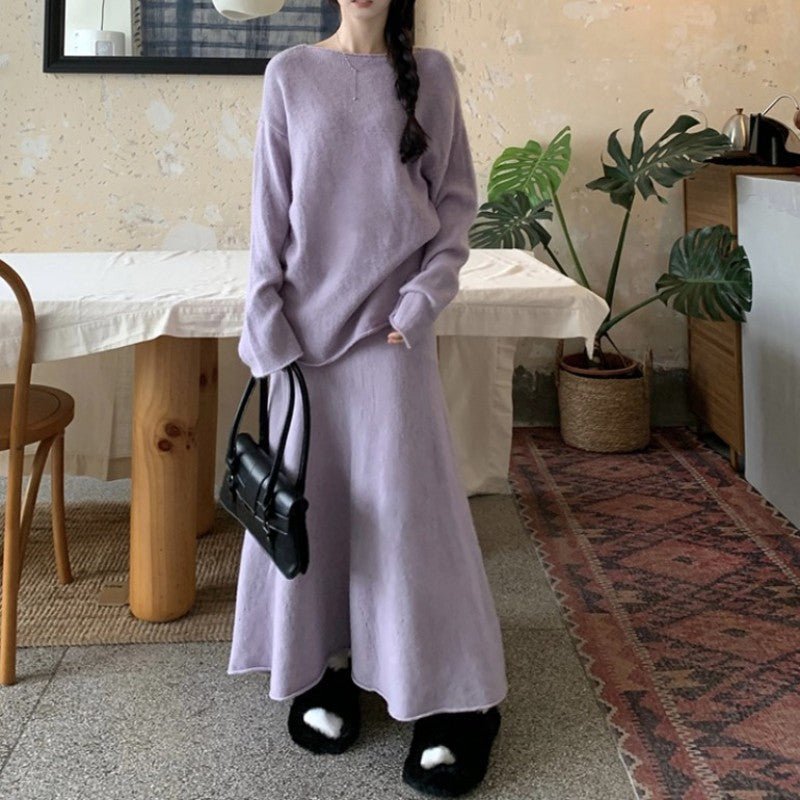 Luxury Soft Knit Sweater & Skirt Set | Autumn Winter Two-Piece Outfit(MS160)