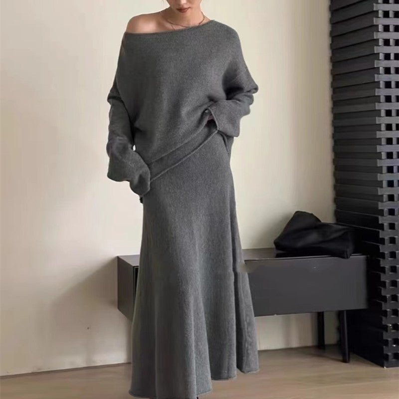 Luxury Soft Knit Sweater & Skirt Set | Autumn Winter Two-Piece Outfit(MS160)