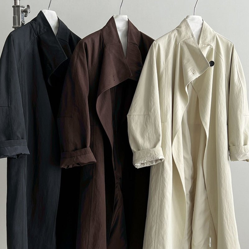 Luxury Stand Collar Coat | Single Button Mid-Length Trench (MS148)